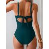 imageEomenie One Piece Swimsuit for Women Tummy Control Bathing Suit Ruched Twist Front Swim Suit Cutout Tie Back SwimwearPeacock Green