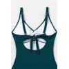 imageEomenie One Piece Swimsuit for Women Tummy Control Bathing Suit Ruched Twist Front Swim Suit Cutout Tie Back SwimwearPeacock Green
