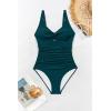 imageEomenie One Piece Swimsuit for Women Tummy Control Bathing Suit Ruched Twist Front Swim Suit Cutout Tie Back SwimwearPeacock Green