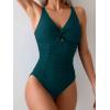 imageEomenie One Piece Swimsuit for Women Tummy Control Bathing Suit Ruched Twist Front Swim Suit Cutout Tie Back SwimwearPeacock Green