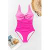 imageEomenie One Piece Swimsuit for Women Tummy Control Bathing Suit Ruched Twist Front Swim Suit Cutout Tie Back SwimwearPink Color Block