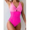 imageEomenie One Piece Swimsuit for Women Tummy Control Bathing Suit Ruched Twist Front Swim Suit Cutout Tie Back SwimwearPink Color Block