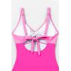 imageEomenie One Piece Swimsuit for Women Tummy Control Bathing Suit Ruched Twist Front Swim Suit Cutout Tie Back SwimwearPink Color Block
