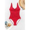 imageEomenie One Piece Swimsuit for Women Tummy Control Bathing Suit Ruched Twist Front Swim Suit Cutout Tie Back SwimwearRed