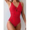 imageEomenie One Piece Swimsuit for Women Tummy Control Bathing Suit Ruched Twist Front Swim Suit Cutout Tie Back SwimwearRed