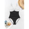 imageEomenie One Piece Swimsuit for Women Tummy Control Bathing Suit Ruched Twist Front Swim Suit Cutout Tie Back SwimwearWhite Black