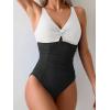 imageEomenie One Piece Swimsuit for Women Tummy Control Bathing Suit Ruched Twist Front Swim Suit Cutout Tie Back SwimwearWhite Black