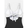 imageEomenie One Piece Swimsuit for Women Tummy Control Bathing Suit Ruched Twist Front Swim Suit Cutout Tie Back SwimwearWhite Black