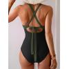 imageEomenie One Piece Swimsuit for Women Tummy Control Mesh High Waisted Bathing Suit Wrap Tie Back SwimwearArmy Green