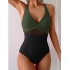 imageEomenie One Piece Swimsuit for Women Tummy Control Mesh High Waisted Bathing Suit Wrap Tie Back SwimwearArmy Green