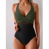 imageEomenie One Piece Swimsuit for Women Tummy Control Mesh High Waisted Bathing Suit Wrap Tie Back SwimwearArmy Green