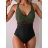 imageEomenie One Piece Swimsuit for Women Tummy Control Mesh High Waisted Bathing Suit Wrap Tie Back SwimwearArmy Green