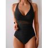 imageEomenie One Piece Swimsuit for Women Tummy Control Mesh High Waisted Bathing Suit Wrap Tie Back SwimwearBlack