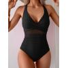 imageEomenie One Piece Swimsuit for Women Tummy Control Mesh High Waisted Bathing Suit Wrap Tie Back SwimwearBlack