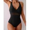 imageEomenie One Piece Swimsuit for Women Tummy Control Mesh High Waisted Bathing Suit Wrap Tie Back SwimwearBlack
