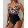 imageEomenie One Piece Swimsuit for Women Tummy Control Mesh High Waisted Bathing Suit Wrap Tie Back SwimwearBlack Leopard