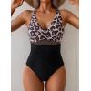 imageEomenie One Piece Swimsuit for Women Tummy Control Mesh High Waisted Bathing Suit Wrap Tie Back SwimwearBlack Leopard