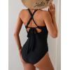 imageEomenie One Piece Swimsuit for Women Tummy Control Mesh High Waisted Bathing Suit Wrap Tie Back SwimwearBlack Print