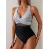 imageEomenie One Piece Swimsuit for Women Tummy Control Mesh High Waisted Bathing Suit Wrap Tie Back SwimwearBlack Print