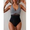 imageEomenie One Piece Swimsuit for Women Tummy Control Mesh High Waisted Bathing Suit Wrap Tie Back SwimwearBlack White Stripe
