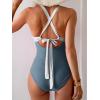 imageEomenie One Piece Swimsuit for Women Tummy Control Mesh High Waisted Bathing Suit Wrap Tie Back SwimwearBlue Stripe