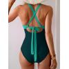 imageEomenie One Piece Swimsuit for Women Tummy Control Mesh High Waisted Bathing Suit Wrap Tie Back SwimwearGreen Color Block