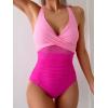 imageEomenie One Piece Swimsuit for Women Tummy Control Mesh High Waisted Bathing Suit Wrap Tie Back SwimwearHot Pink