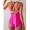 imageEomenie One Piece Swimsuit for Women Tummy Control Mesh High Waisted Bathing Suit Wrap Tie Back SwimwearHot Pink