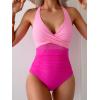 imageEomenie One Piece Swimsuit for Women Tummy Control Mesh High Waisted Bathing Suit Wrap Tie Back SwimwearHot Pink