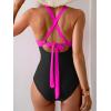 imageEomenie One Piece Swimsuit for Women Tummy Control Mesh High Waisted Bathing Suit Wrap Tie Back SwimwearHot Pink Black