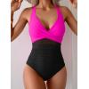 imageEomenie One Piece Swimsuit for Women Tummy Control Mesh High Waisted Bathing Suit Wrap Tie Back SwimwearHot Pink Black