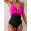 imageEomenie One Piece Swimsuit for Women Tummy Control Mesh High Waisted Bathing Suit Wrap Tie Back SwimwearHot Pink Black