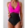 imageEomenie One Piece Swimsuit for Women Tummy Control Mesh High Waisted Bathing Suit Wrap Tie Back SwimwearHot Pink Black