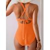 imageEomenie One Piece Swimsuit for Women Tummy Control Mesh High Waisted Bathing Suit Wrap Tie Back SwimwearOrange
