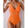 imageEomenie One Piece Swimsuit for Women Tummy Control Mesh High Waisted Bathing Suit Wrap Tie Back SwimwearOrange