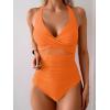 imageEomenie One Piece Swimsuit for Women Tummy Control Mesh High Waisted Bathing Suit Wrap Tie Back SwimwearOrange