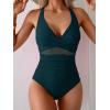 imageEomenie One Piece Swimsuit for Women Tummy Control Mesh High Waisted Bathing Suit Wrap Tie Back SwimwearPeacock Green