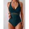 imageEomenie One Piece Swimsuit for Women Tummy Control Mesh High Waisted Bathing Suit Wrap Tie Back SwimwearPeacock Green