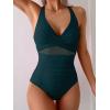 imageEomenie One Piece Swimsuit for Women Tummy Control Mesh High Waisted Bathing Suit Wrap Tie Back SwimwearPeacock Green