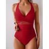 imageEomenie One Piece Swimsuit for Women Tummy Control Mesh High Waisted Bathing Suit Wrap Tie Back SwimwearRed