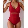 imageEomenie One Piece Swimsuit for Women Tummy Control Mesh High Waisted Bathing Suit Wrap Tie Back SwimwearRed
