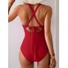 imageEomenie One Piece Swimsuit for Women Tummy Control Mesh High Waisted Bathing Suit Wrap Tie Back SwimwearRed