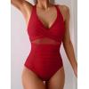 imageEomenie One Piece Swimsuit for Women Tummy Control Mesh High Waisted Bathing Suit Wrap Tie Back SwimwearRed