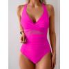 imageEomenie One Piece Swimsuit for Women Tummy Control Mesh High Waisted Bathing Suit Wrap Tie Back SwimwearRose Red