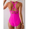 imageEomenie One Piece Swimsuit for Women Tummy Control Mesh High Waisted Bathing Suit Wrap Tie Back SwimwearRose Red