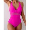 imageEomenie One Piece Swimsuit for Women Tummy Control Mesh High Waisted Bathing Suit Wrap Tie Back SwimwearRose Red