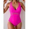 imageEomenie One Piece Swimsuit for Women Tummy Control Mesh High Waisted Bathing Suit Wrap Tie Back SwimwearRose Red