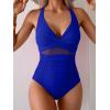 imageEomenie One Piece Swimsuit for Women Tummy Control Mesh High Waisted Bathing Suit Wrap Tie Back SwimwearRoyal Blue