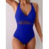 imageEomenie One Piece Swimsuit for Women Tummy Control Mesh High Waisted Bathing Suit Wrap Tie Back SwimwearRoyal Blue