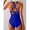 imageEomenie One Piece Swimsuit for Women Tummy Control Mesh High Waisted Bathing Suit Wrap Tie Back SwimwearRoyal Blue